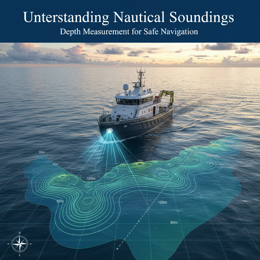 Professional blog header image for article titled: Understanding Nautical Soundings: Depth Measurement for Safe Navigation. High quality, relevant imagery, clean composition.