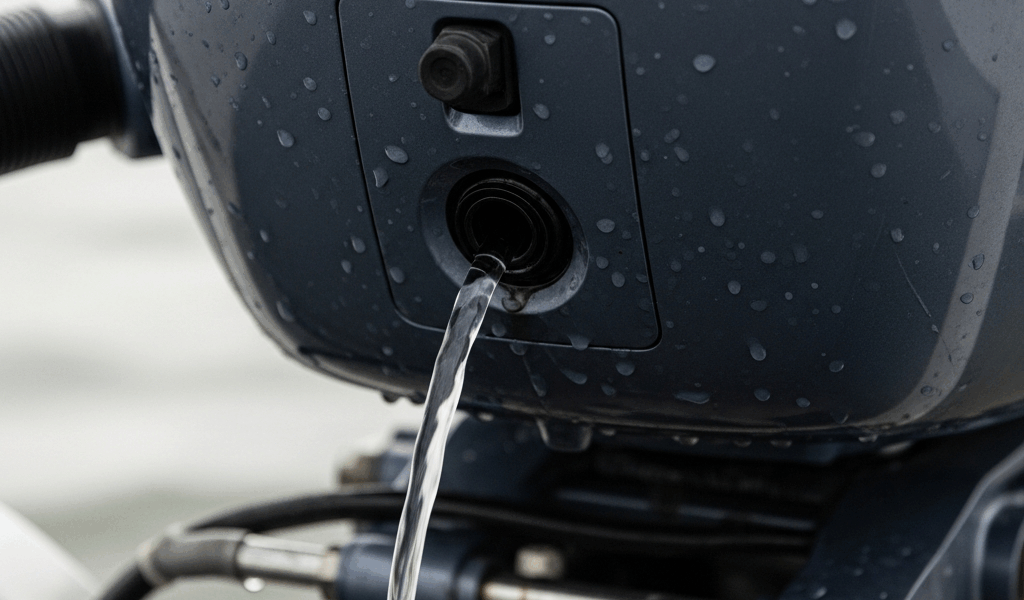 outboard motor telltale water stream flowing from cowling on 20260331 084611